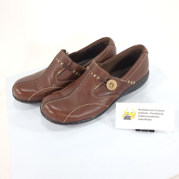 Clarks Bendables Leather Casual Slip On Shoe Womens Size 6.5 35063 Brown - Picture 1 of 9